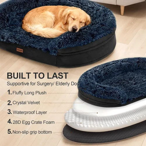 Vista 6 de iweepet Camas negras para perros grandes, 41 x 32.6 x 7.7 pulgadas, funda extraíble y lavable, bordes elevados rebotables, parte inferior