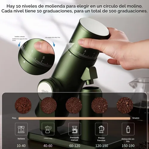 Vista 10 de Bincoo DM01 Molinillo de café eléctrico con ajuste continuo, molinillo de café de rebabas de acero inoxidable con cepillo y soplador superior