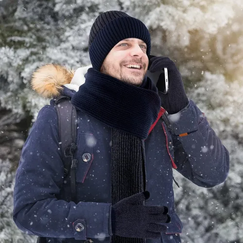 Vista 6 de Aneco Juego de 4 piezas de invierno de punto calentador gorro, bufanda, guantes y orejeras, kit para deportes al aire libre