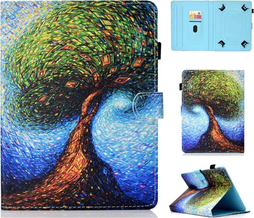 Vista 30 de Funda universal para tablet de 7 pulgadas, piel sintética [ranuras para tarjetas], cubierta magnética, para Samsung Galaxy Tab E/Tab A 7.0, Fire 7