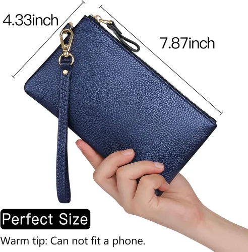 Vista 3 de GOIACII Carteras para mujer con bloqueo RFID, ultra delgado, de cuero real, tarjetero para tarjetas de crédito, embrague, 1-2020-azul-2, Robusto