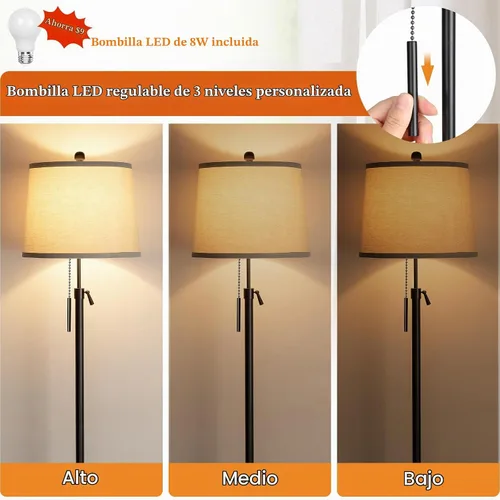 Vista 4 de Lámpara de pie dorada para sala de estar 55-65" lámpara de pie ajustable moderna de latón con cadena de tracción, lámpara de poste alta con pantalla