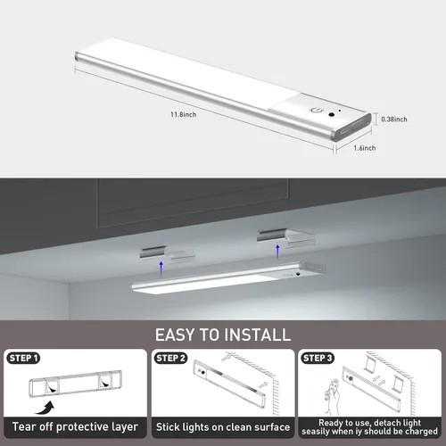 Vista 4 de 79-LED Under Cabinet Lighting, 15 Colors Uitra-Thin Closet Lights Rechargeable Wireless Under Counter Lighting with Remote Control, Dimmable RGB