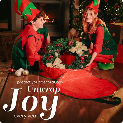 Vista 3 de Bolsa de almacenamiento de corona de Navidad de Handy Laundry - Material de lona duradero, cremallera, asas de transporte resistentes, protección