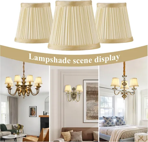 Vista 8 de Set de 10 pantallas pequeñas para lámpara plegables estilo Imperio, con clip, 12.4 cm X 8.5 cm X 11 cm, para candelabros de mesa, velas, luz