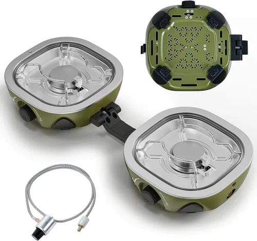 Vista 10 de BODEGA Estufa de Campamento de 2 Quemadores, Estufa de Campamento de Propano Plegable de 20000 BTU con Quemadores Ajustables, Estufas de Gas Dobles