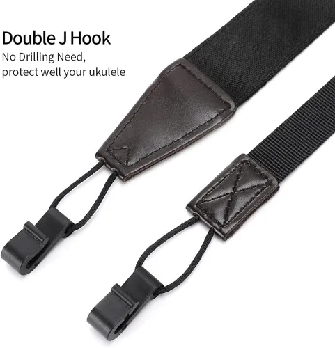Vista 6 de Eyeshot Ukulele Strap No Drill, Adjustable Double J Hook Clip on Uke Shoulder Strap, Hawaiian Jacquard Blue Flower Hands Free Ukelele Strap, Easy to