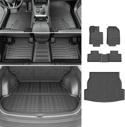 powoq Alfombrilla de Piso Compatible con Toyota RAV4 2019 2020 2021 2022 2023 2024 2025 Alfombrilla de Maletero TPE Forro de Carga Reemplazo para
