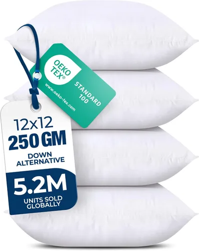 Utopia Bedding - Cojines decorativos para sillón, sofá, cama (juego de 4, color blanco), de 12 x 12 pulgadas, almohadas de relleno decorativas