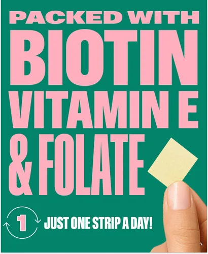 Vista 3 de NuStrips™ Tiras de belleza de disolución rápida con biotina, folato y vitamina E - Suplemento para el cabello, la piel y las uñas - Apoya