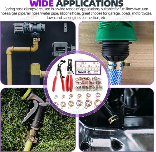 Vista 7 de Swpeet 121 abrazaderas de manguera de banda de resorte de 0.276-0.866 in con banda plana giratoria para manguera de combustible, kit surtido
