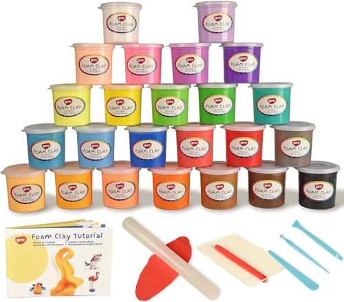 BOHS Arcilla seca al aire para niños, kit de arcilla de modelado de espuma de 24 colores con herramientas de escultura y tutorial (2.65 libras) -