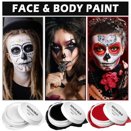 Vista 2 de IONSGAKO Kit de maquillaje de payaso de 3 piezas, pintura corporal profesional a base de aceite a base de aceite para Halloween, efectos especiales
