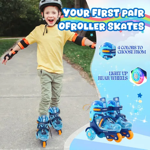 Vista 2 de METROLLER Patines de equilibrio con ruedas ajustables para niños pequeños de 3 a 6 años, arcoíris, unicornio, dinosaurios, patines con ruedas