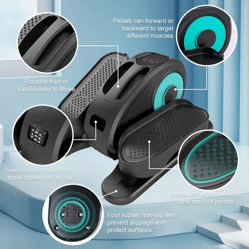 Vista 4 de Tappio Elíptica para debajo del escritorio, ejercitador eléctrico de pedales, elíptica sentada totalmente montada, compacta y portátil con control