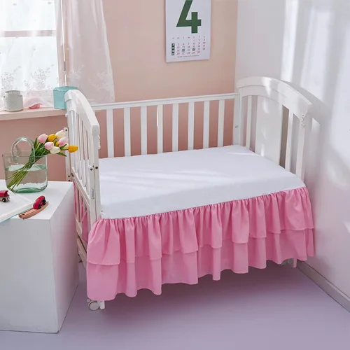 JSD Falda de cama rosa para cuna de 14 pulgadas, caída profunda, con volantes de doble capa, de microfibra, para guardería, para bebés y niñas