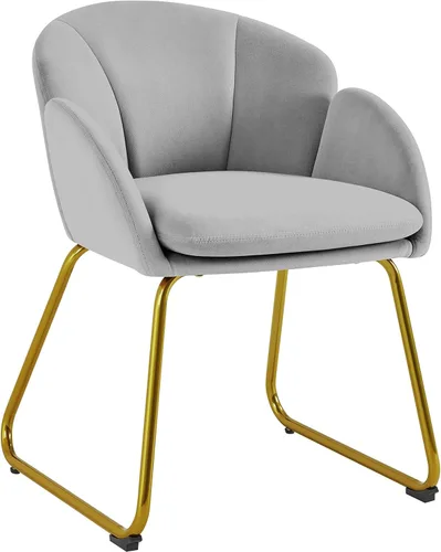 Vista 28 de Yaheetech Sillón moderno de piel sintética, silla de maquillaje en forma de flor con patas de metal dorado para sala de estar, sala de maquillaje