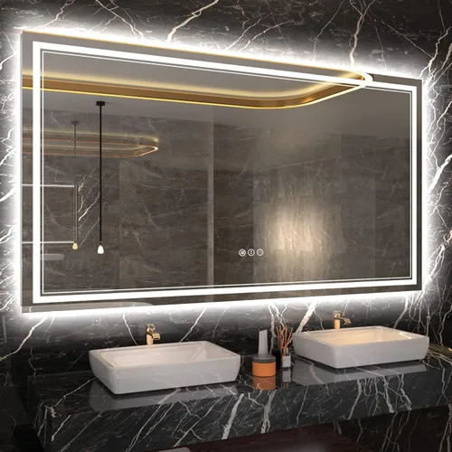 Vista 72 de Espejo de baño LED de 40 x 36 pulgadas con luces, retroiluminado y frontal iluminado para pared, antiempañamiento, regulable, memoria inastillable