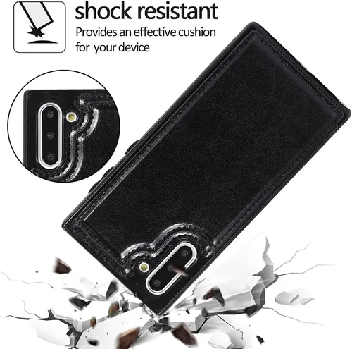 Vista 6 de NKECXKJ Diseño para Samsung Galaxy Note 10 con protector de pantalla de vidrio templado ranura para tarjeta de crédito, billetera de cuero PU fundas