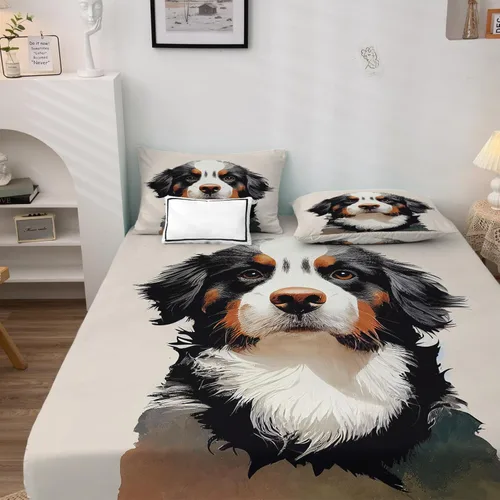 Vista 3 de Bernese Mountain Dog Sábanas tamaño individual – Sábanas de microfibra suave y bolsillo profundo y sábanas estampadas sin arrugas, 3 piezas
