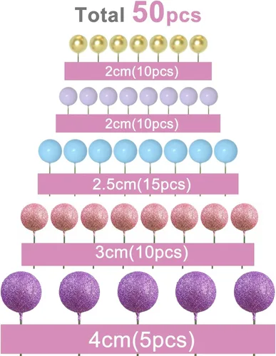 Vista 2 de ASTARON 50 piezas de palitos para topper de pastel con bolas mini, globos para decoración de pastel, suministros de espuma, bolas para decoración