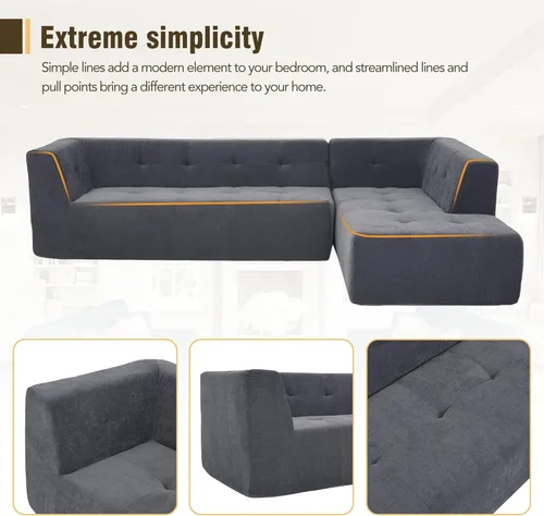 Vista 71 de Sofá modular en forma de L de 100.7 pulgadas con otomana extraíble, modernos sofás de 3 plazas con dos reposabrazos y patas de metal, cómoda tela