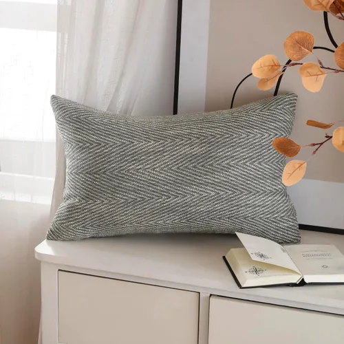 Vista 7 de Juego de 2 fundas de almohada bohemias a rayas color gris oscuro de 12 x 20 pulgadas con almohadas decorativas, fundas de almohada rectangulares