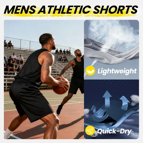 Vista 4 de BALENNZ - Pantalones cortos deportivos para hombre, con bolsillos y cintura elástica, de secado rápido