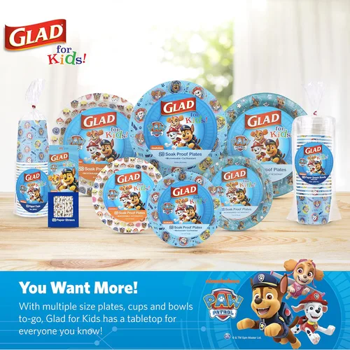 Vista 6 de Glad Vasos de papel desechables para niños de Paw Patrol, Core Pups Blue - Resistentes, a prueba de remojo, aptos para niños, para uso diario, 9