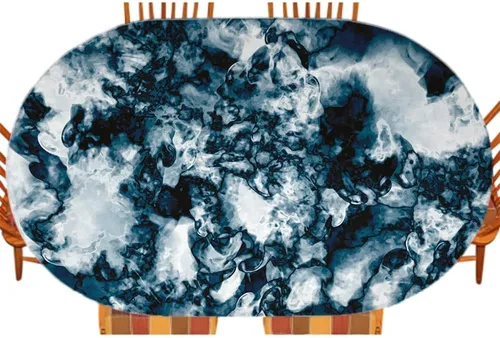 Vista 8 de Mantel ajustable elástico ovalado de mármol, diseño regular de piedra nostálgica, para decoración de mesa de cocina y comedor, picnic al aire libre