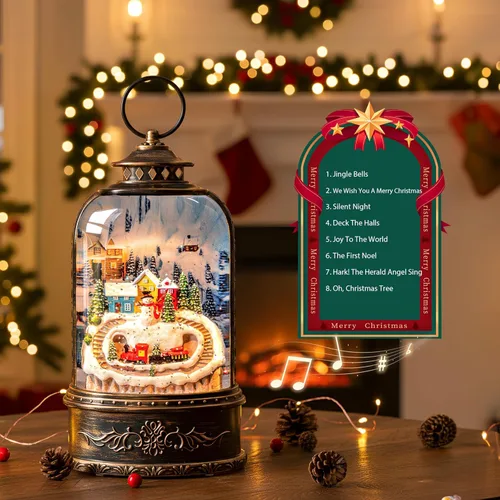 Vista 4 de Linterna de globo de nieve de Navidad, linterna brillante de agua iluminada con cable USB y funciona a baterías, para regalos y festival de Navidad