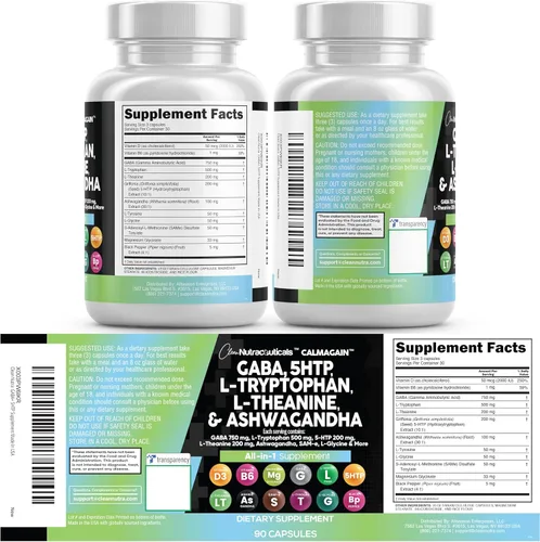 Vista 9 de Clean Nutraceuticals GABA 750mg 5 HTP 200mg L Triptófano 500mg L Teanina 200mg Ashwagandha SAM-e L-Glicina - Vitaminas de apoyo al estado de ánimo