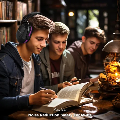 Vista 5 de ProCase - Orejeras con reducción de ruido, protección auditiva a prueba de sonido, auriculares con cancelación de ruido NRR 28dB para adultos