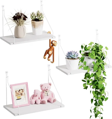 Vista 8 de QsQueen Eleva tu espacio con estantes flotantes de madera rústica, juego de 3 - Perfecto para decoración de dormitorio, sala de estar, baño y cocina