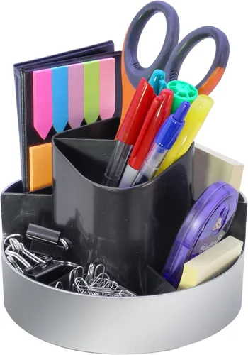 Vista 3 de Kantek Organizador de escritorio giratorio, 8 compartimentos, plástico, 6 x 5.75 x 4.5, negro/plateado