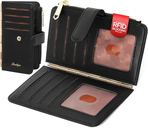 Badiya Tarjetero de crédito para mujer, cartera RFID para mujer, organizador de tarjetas plegable delgado con funda para múltiples tarjetas