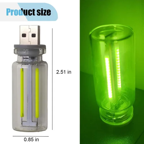 Vista 2 de Luz de Ambiente Interior LED USB, Iluminación Ambiental Retro con Enchufe USB, Mini Luz Nocturna LED con Interfaz de Carga para Automóvil para Verde