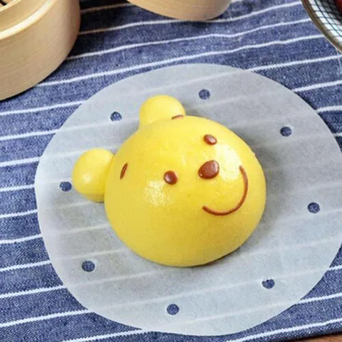 Vista 6 de 100 forros de papel de bambú para freidora de aire de 3 pulgadas, hojas de papel pergamino perforado de alta calidad, tapete de cesta antiadherente