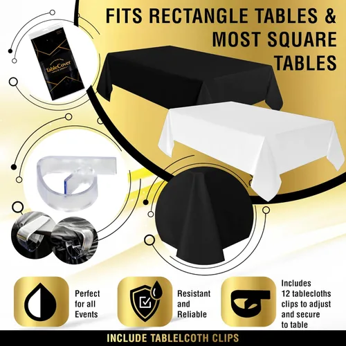 Vista 4 de Mantel de plástico blanco para fiestas, paquete de 12, mantel desechable grueso de color blanco, ideal para bodas, cumpleaños, picnic y campamentos