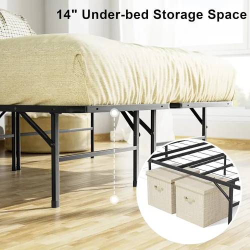 Vista 5 de SZQINJI Base de cama de plataforma completa de 14 pulgadas, listones de metal, resistente, no necesita somier, fácil montaje, plegable