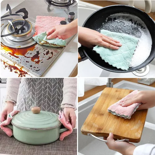 Vista 2 de Paquete de 10 paños de cocina, toallas de microfibra para platos, paños de lavado, paños de cocina de terciopelo coral súper absorbentes, paños