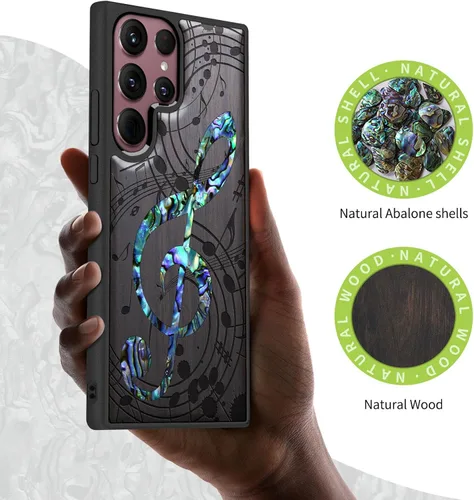 Vista 2 de Carveit Funda de madera de diseñador para Samsung Galaxy S22 Ultra (grabado en madera e incrustaciones de carcasa), funda de madera compatible