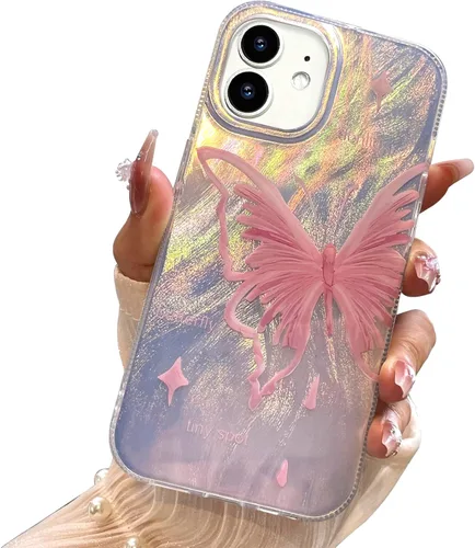 Vista 131 de I-MGAE-IN-AR - Funda diseñada para iPhone 12 y 12 Pro, diseño de mariposa plateada brillante, funda protectora de poliuretano termoplástico, suave
