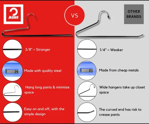 Vista 5 de Mawa by Reston Lloyd - Percha antideslizante para ropa que ahorra espacio con una sola barra para pantalones, estilo KH/1, juego de 30, color rojo