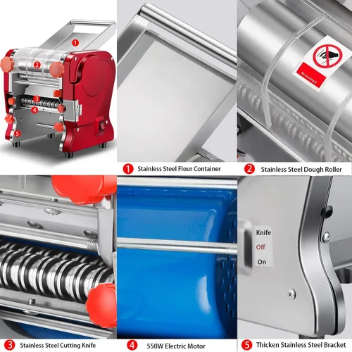 Vista 6 de Máquina para Hacer Pasta, Fabricadora Eléctrica de Fideos y Dumplings para Uso Doméstico/Comercial, Completamente de Acero Inoxidable con Cuchillo