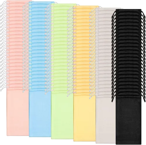 Paquete de 150 bolsas de microfibra para lentes de sol suaves y delgadas para guardar lentes con cordón, bolsa de limpieza