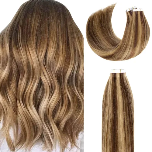 Vista 23 de Lacer Extensiones de cabello humano adhesivas de 12 pulgadas, cinta adhesiva de doble cara para extensiones de cabello de trama cutánea, 20