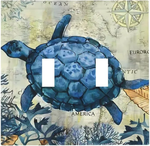 Vista 43 de Placa de Pared Tropical Océano Playa Azul Turquesa Tortuga Marina 1 Pandilla Cubiertas de Salida Duplex Receptáculo Placa Frontal Eléctrica