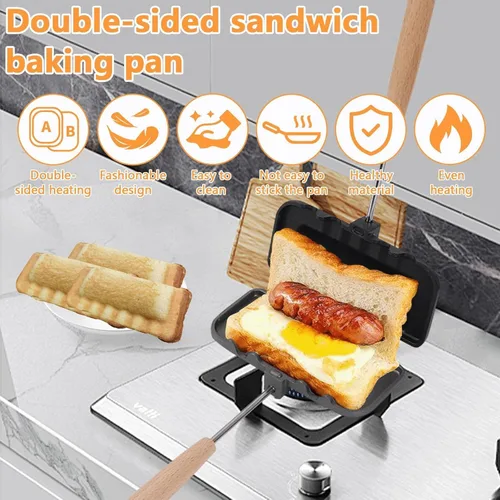 Vista 2 de Sartén para sándwiches de doble cara con asa, sartén de aleación de aluminio para hornear para panqueques esponjosos, tortillas y frittatas