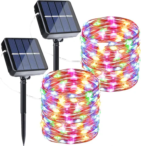 Vista 13 de Joomer - Tira de luces solares de hadas, paquete de 2, total 80 pies, 240 LED, luces de cuerda solar para exteriores, impermeables, 8 modos